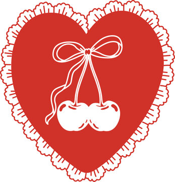 Cherry Pair With Bow Lace Heart