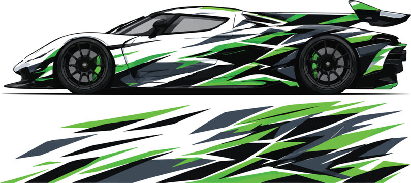 Racing Car with Green Stripes Design.