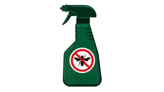 Isolated green spray bottle featuring a no fly pest control symbol for insect repellent.