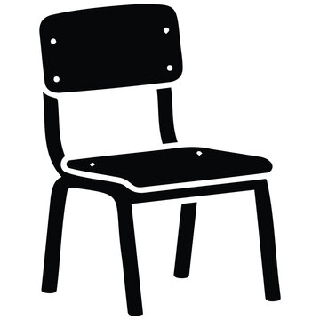 Black simple chair vector illustration, empty classroom furniture icon for education.