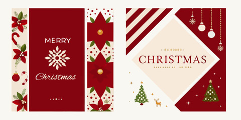 Christmas floral ornament collection vector illustration with red and green tones © Songita