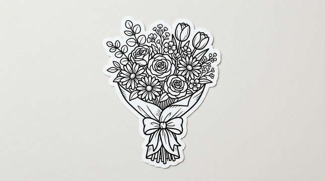 Bouquet of flowers with roses and other blossoms tied with a bow