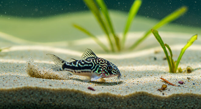 Corydoras catfish swimming near aquatic plants  