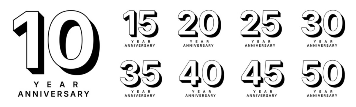 Anniversary Number Collection with 10 15 20 25 30 35 40 45 and 50 Year Celebration Design