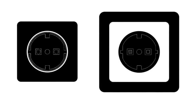 Minimal black silhouette icon, simple flat vector, bold black shape, no, no shading set of two black electrical wall sockets on a, flat icon style