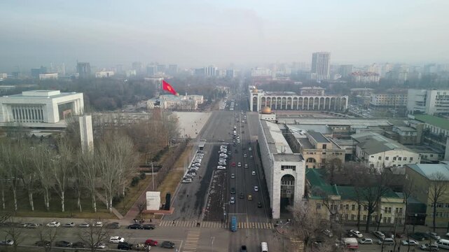 Bishkek State History Museum and Chuy Avenue, forward flight