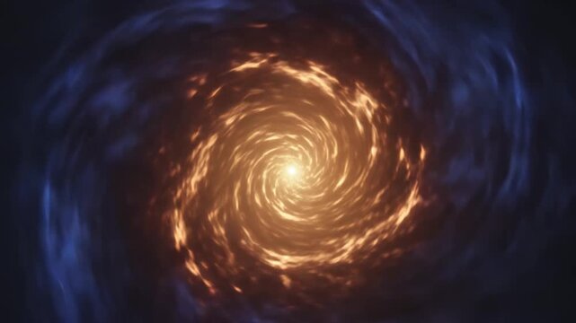 Rotating golden cosmic vortex in dark blue space nebula