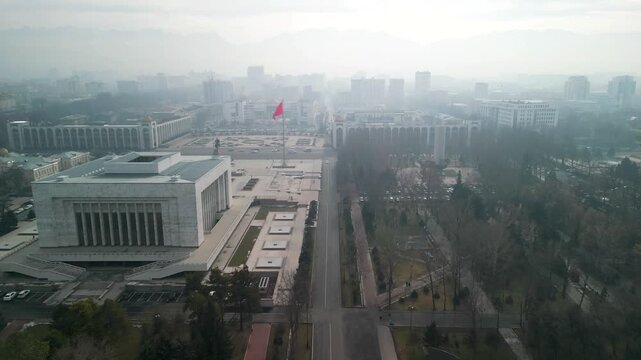 Bishkek State History Museum and Chuy Avenue, flight forward to the flag