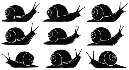Black Silhouette Snails In Various Poses Vector Illustration © Imdadul_Studio