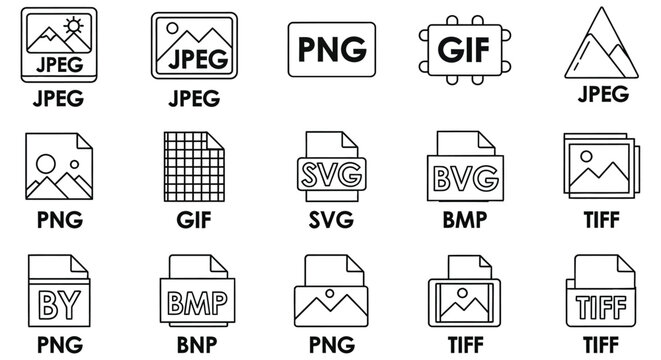 File Format Icons Black Line Art On White Background