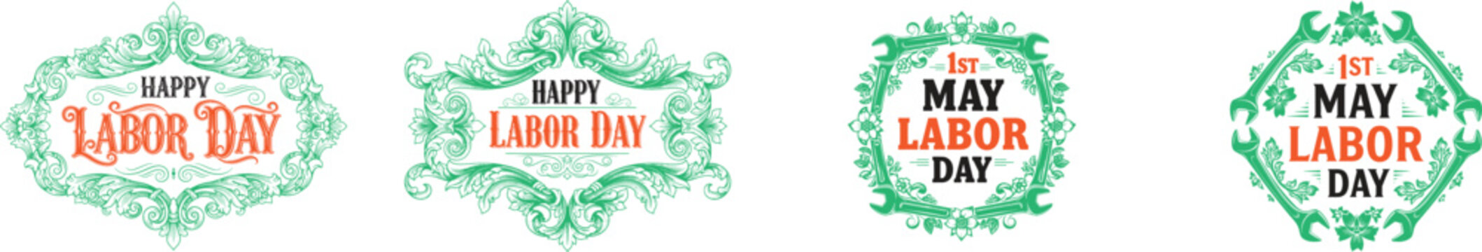 Labor day and may day vintage floral emblems collection