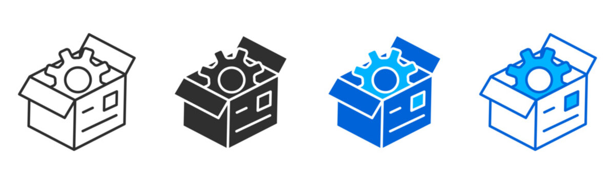 box product gear icon multiple style set editable vektor new concept