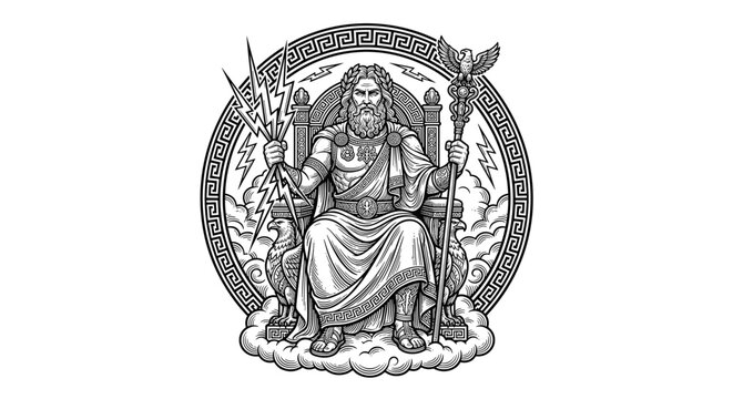 Zeus Sitting on Throne Illustration.