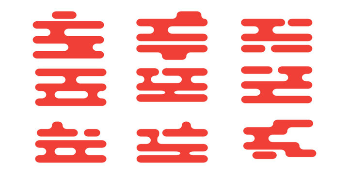 Japanese Cloud Set of red wooden Chinese character blocks for luck and happiness