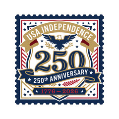 Obraz premium Usa independence 250th anniversary emblem, 17762026, patriotic vector illustration with eagle, stars, and stripes isolated on transparent background editable vector file