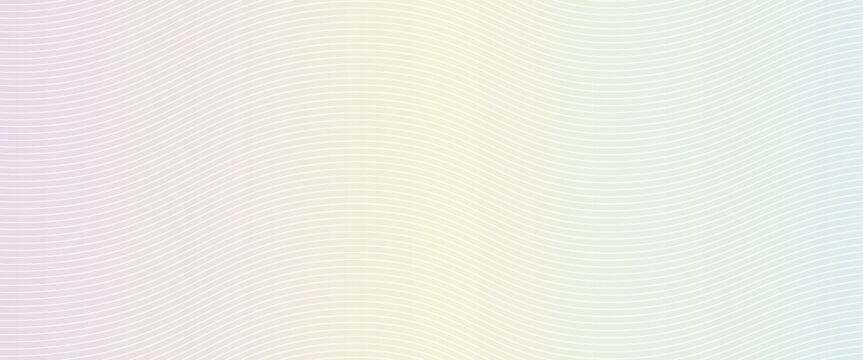 Guilloche pattern, passport rainbow watermark intersecting wavy lines with pastel rainbow gradient background