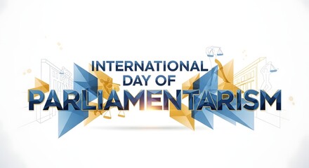 Fototapeta premium International day of parliamentarism banner with geometric shapes and icons