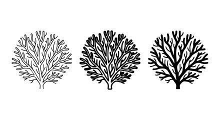 Coral reef icon set, outline, silhouette, flat, white background, vector illustration © Rani