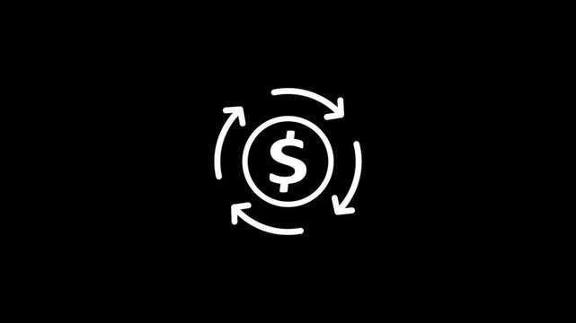 Exchange dollar coin single round money transfer line icon, arrow financial usd dollar mark outline flat design pictogram