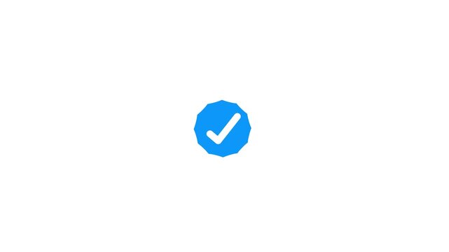 Blue verified social media badge icon with clean animation motion. A checkmark symbol for authenticated profiles and user trust on digital platforms, .