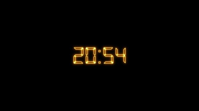 Neon countdown animation on black background.Countdown timer one minute animation.Timer one minute motion graphics.