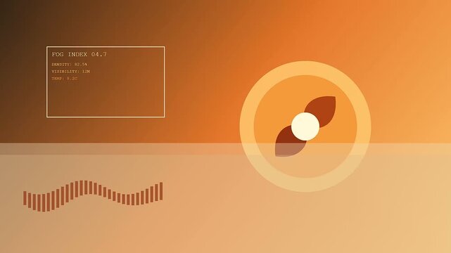 Autumn fog blanket creates a soft visual interface with layered gradients and circular geometric elements showing a digital display of weather conditions on screen