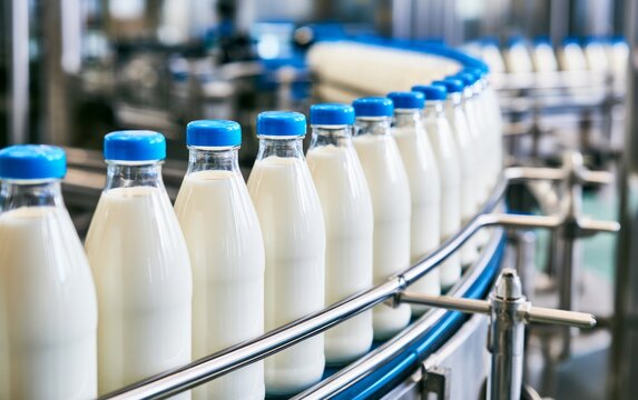 Bottled Milk Production Line in Dairy Factory, Industrial Equipment