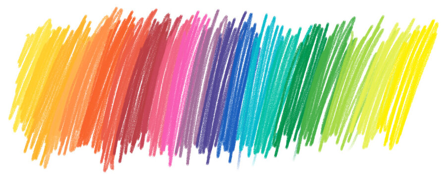 rainbow colored pencil stroke texture with spectrum color gradient isolated on white or transparent png