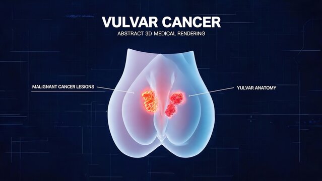 Abstract 3D Medical Rendering of Vulvar Cancer with Malignant Lesions Highlighted
