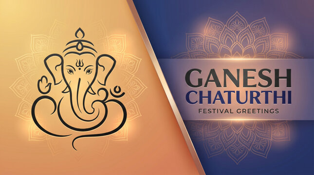 Elegant Lord Ganesha illustration sharing festive blessings for Ganesh Chaturthi greeting banner design