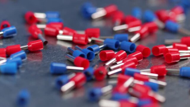 Metal tips with a plastic base for copper electrical wires. 