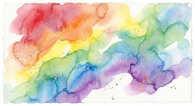 Abstract Rainbow Watercolor Background with Silver Glitter Splatters
(은빛 글리터 파편이 있는 추상적인 무지개 수채화 배경)