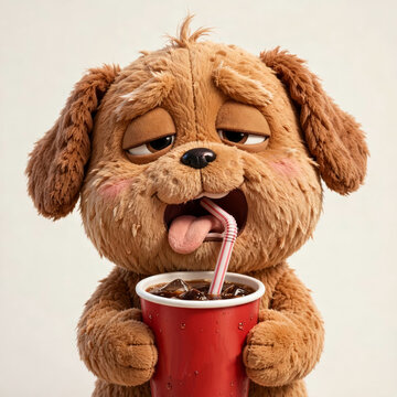 cartoon dog with a glass of cooling drink