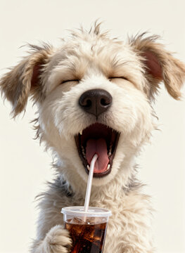 cartoon dog with a glass of cooling drink