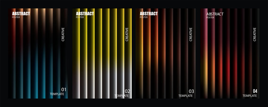 Abstract vertical stripes with glowing gradient effect abstract poster template with copy space on black background with number 01.