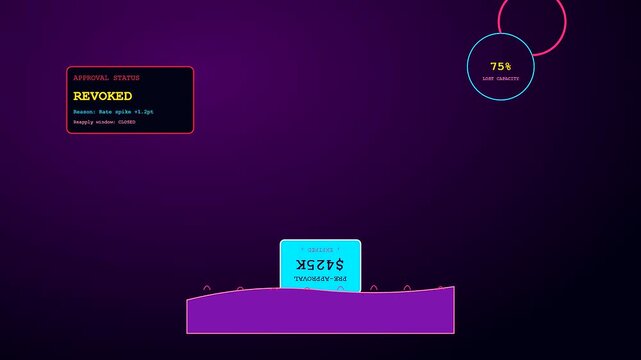 Mortgage rate anxiety is visualized as a digital card dropping onto a wavy surface amid changing percentage gauges in this minimalist motion graphic sequence