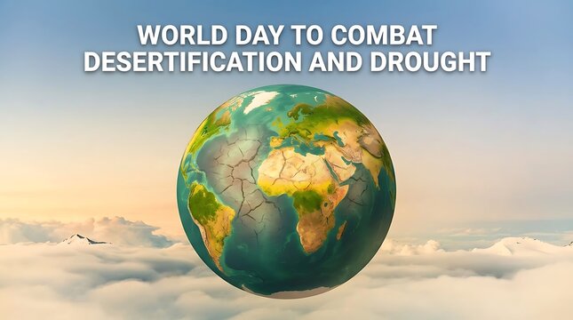 Illustration of earth showing drought and desertification for world day awareness campaign concept