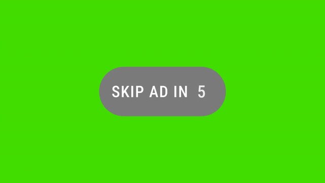Skip ad countdown 10 seconds button click animation UI overlay. Clicking the skip button. 4K video