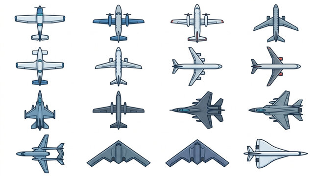 Collection of various aircraft silhouettes overview.