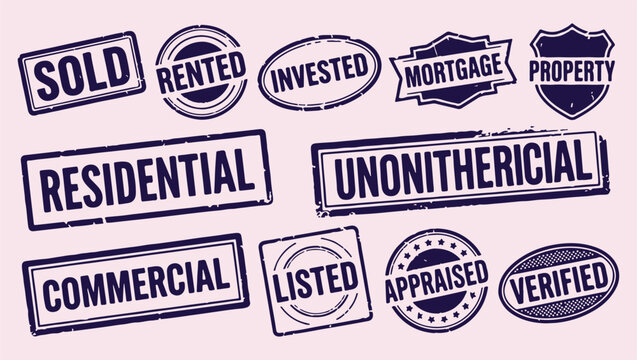 rented asset labels, mortgage payment icons, invested finance marks, commercial property stamps, listed financial assets, appraised value pattern, financial asset background, investment management lab