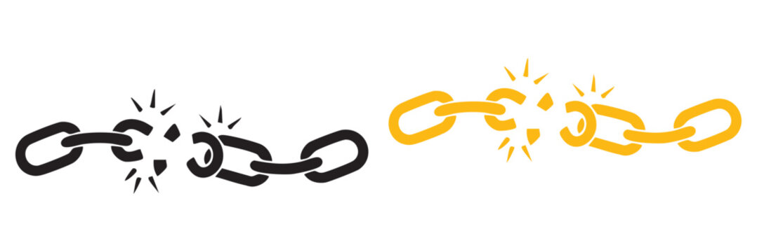 Broken chain link icons symbolizing disconnection or a weak connection eps10.