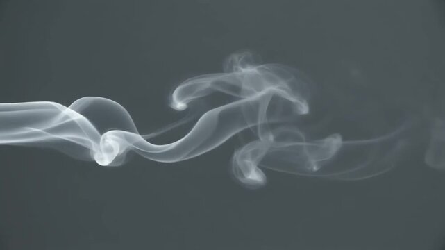 Elegant Drift of Thin Ethereal Monochromatic Smoke Tendrils on Plain Grey Background, Full HD Abstract Motion Graphic