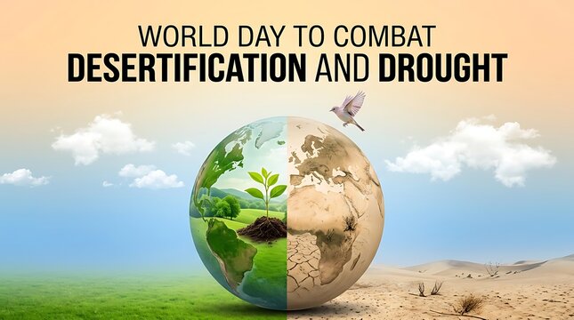 World day to combat desertification and drought illustration with half green earth and dry land