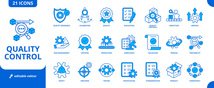 quality control linly filled style icon packs editable vektor new concept for bussines industrial