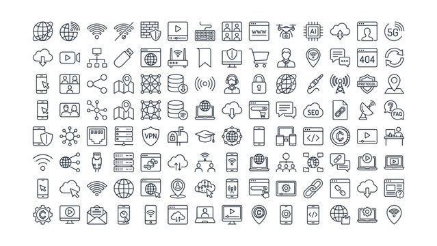 Large collection of modern line style web technology and internet related icons