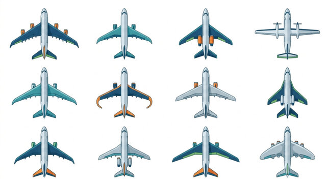 Collection of various aircraft top view illustrations.
