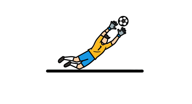 Soccer Goalkeeper Diving to Save Goal, Flat Illustration