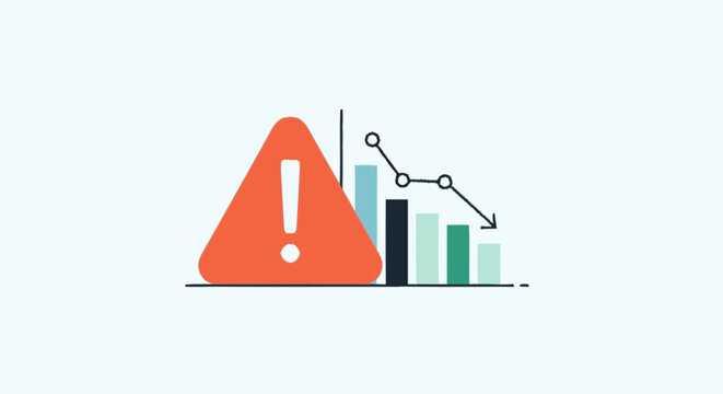 Cropped graphic illustration of a large orange warning triangle with a