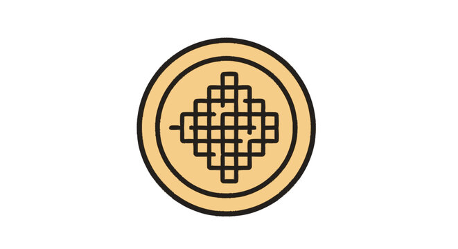 Cropped graphic illustration of a round golden coin with a central bla