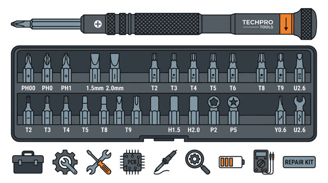 Precision Screwdriver Set with Interchangeable Bits and Tools for Electronics Repair